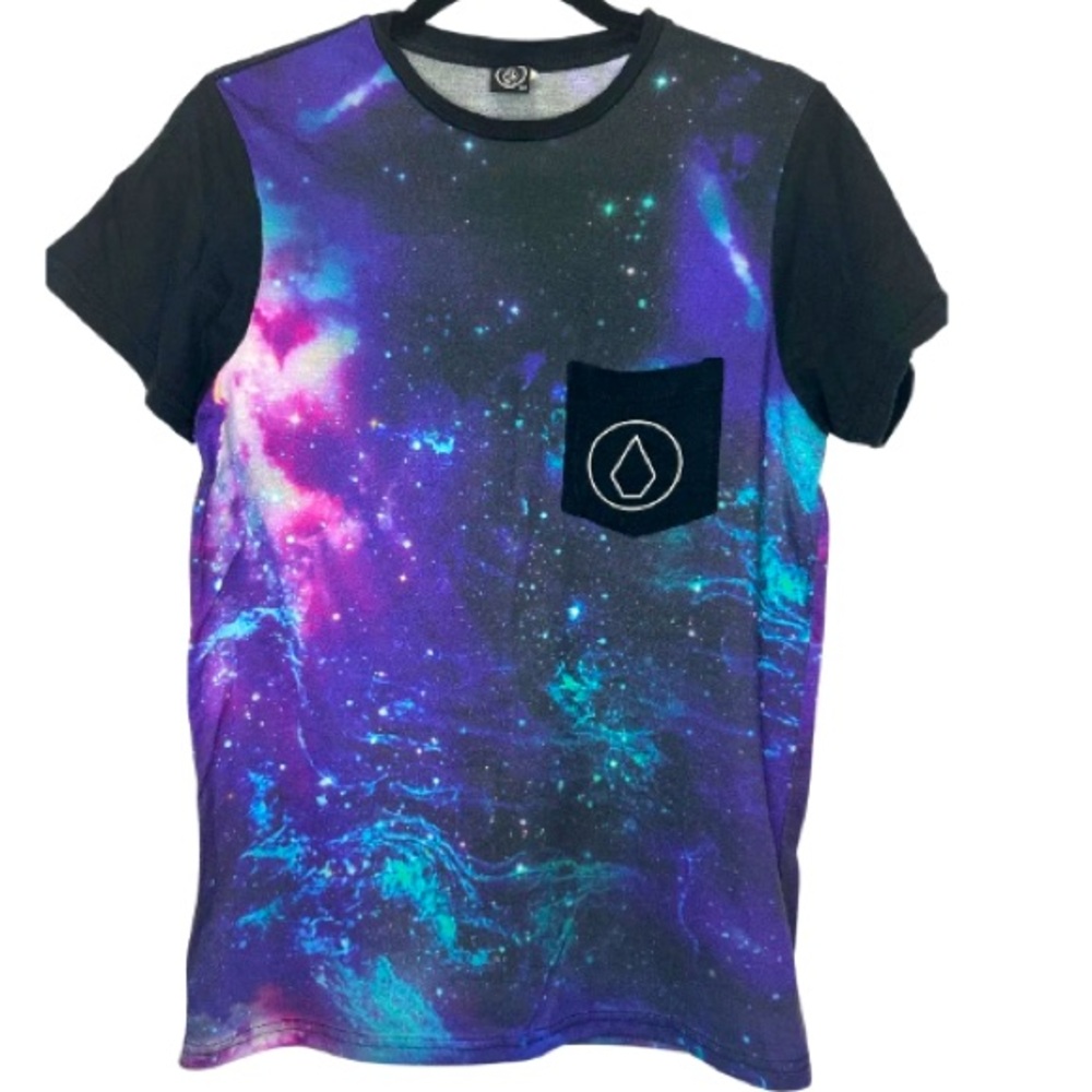 Mens VOLCOM Galaxy Print POCKET Skateboard Diamond T-Shirt Sz Large L